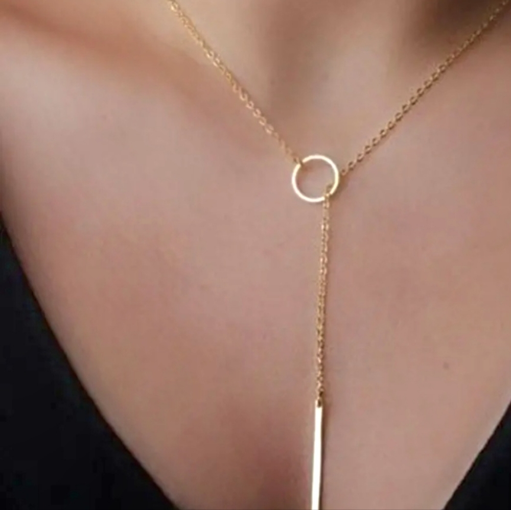 🏷SALE. Gold Bar Pendant Lariat Necklace NWT Fast Ship. Boutique. Quality